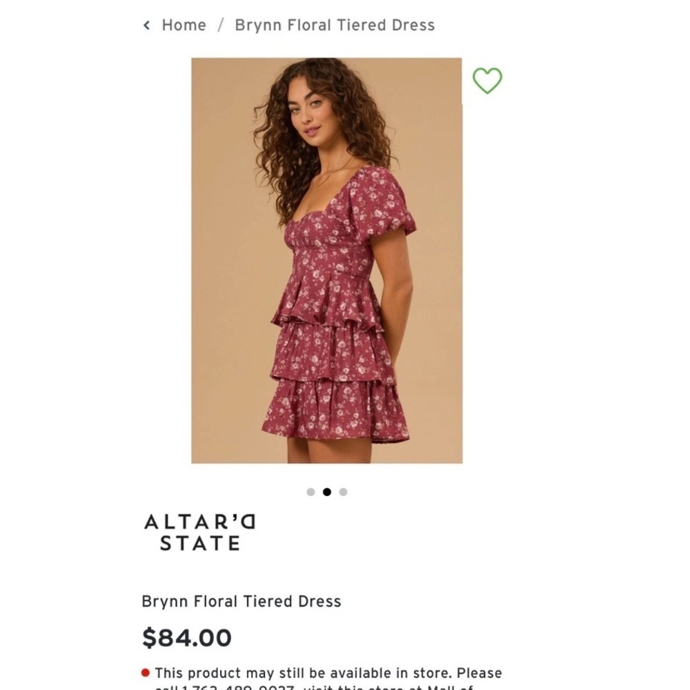 Altar'd State Brynn Floral Tiered Dress Size S